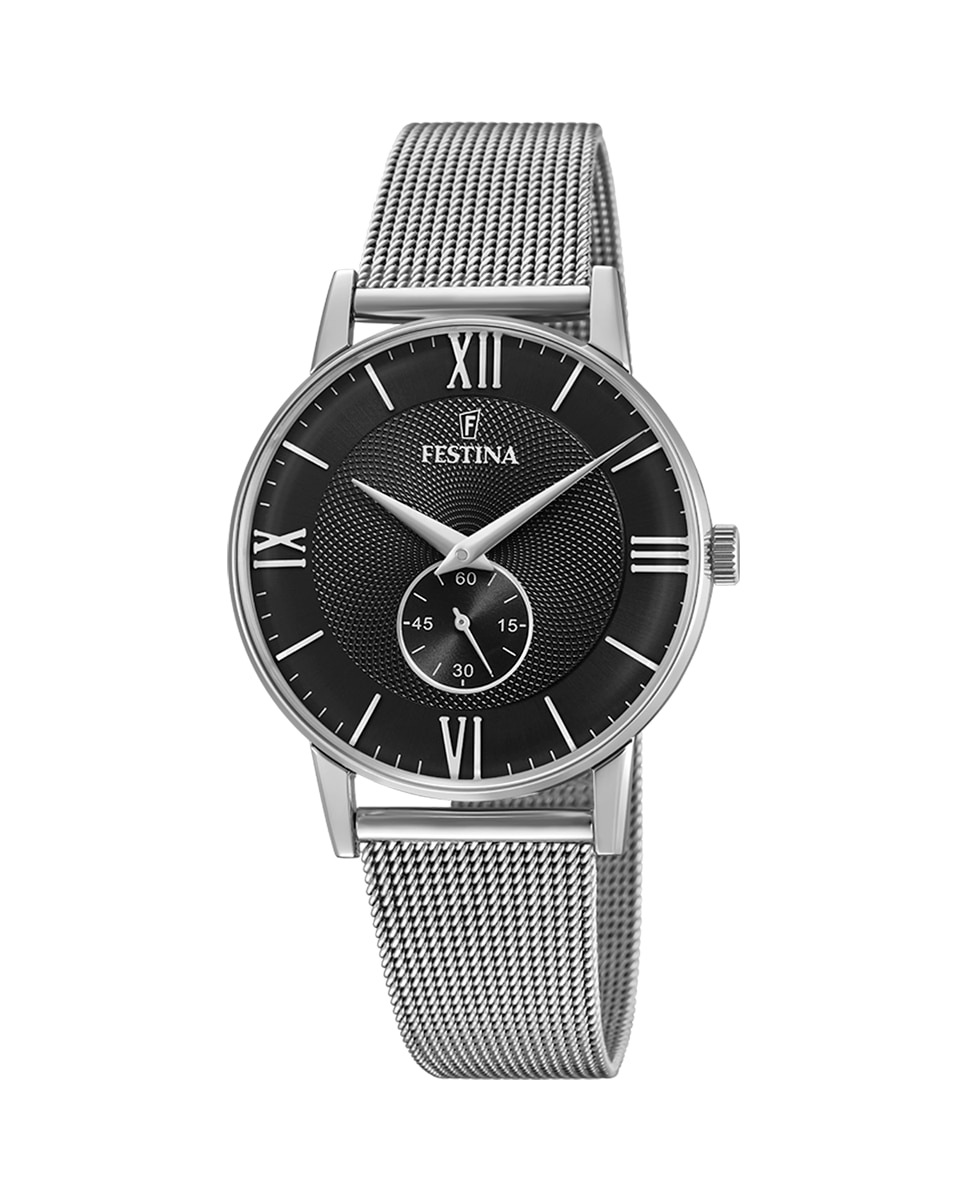 F20568/4 Мужские часы в стиле ретро со сталью и черным циферблатом Festina, серебро