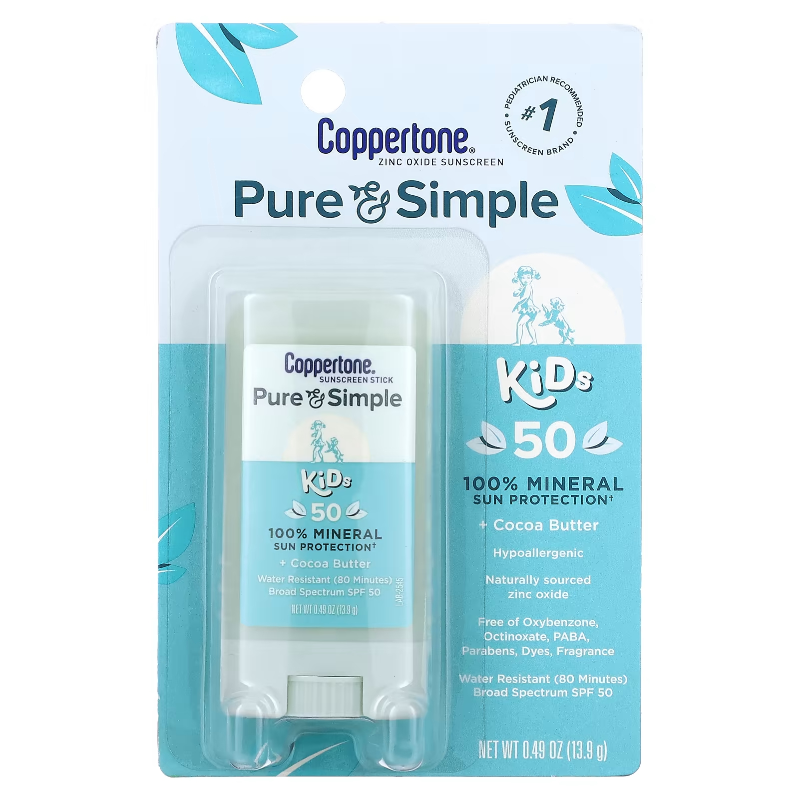Солнцезащитное средство Coppertone Pure & Simple Kids Sunscreen Stick SPF 50 с маслом какао coppertone pure