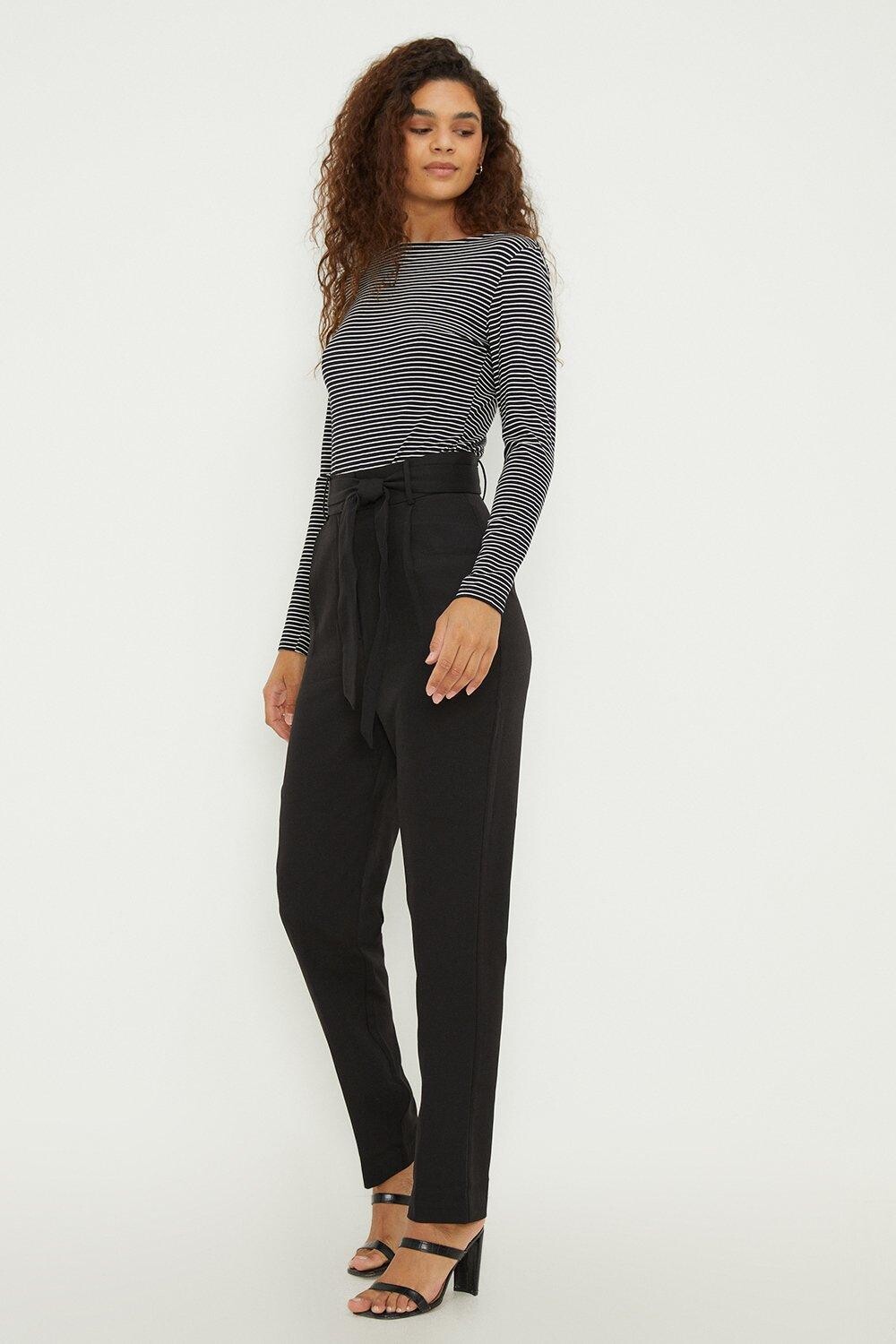 

Высокие узкие брюки с поясом Dorothy Perkins, черный