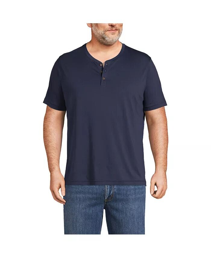 

Мужская трикотажная футболка с короткими рукавами Big & Tall Supima Henley Lands' End, синий