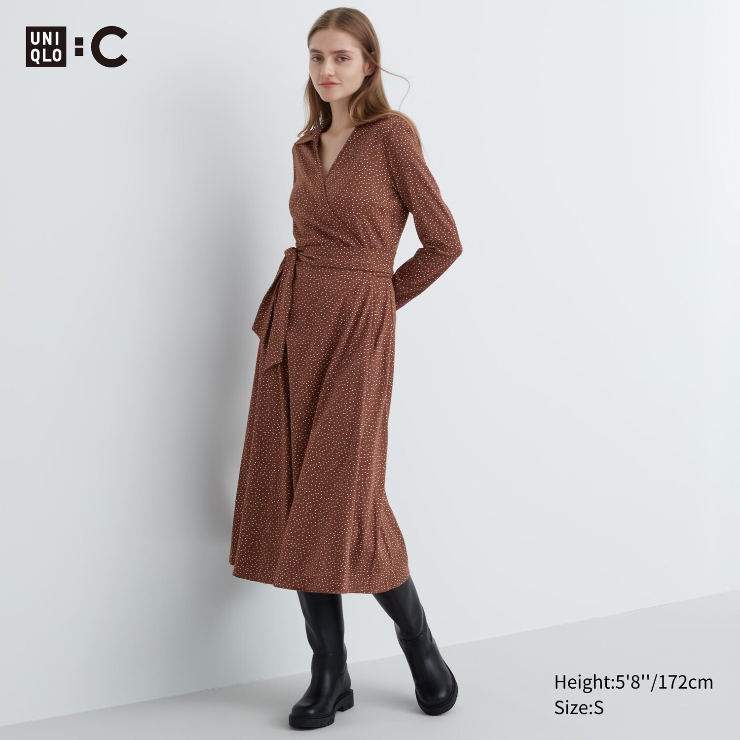 

Платье с запахом и длинными рукавами с принтом Uniqlo, коричневый