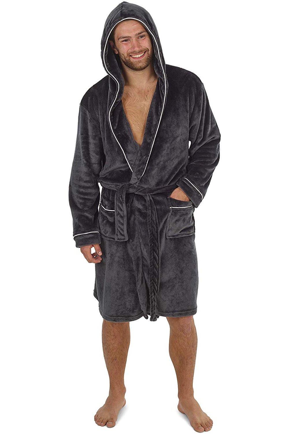Пышный халат с капюшоном CityComfort, серый мужской халат с капюшоном ночной халат зимний теплый длинный флисовый халат домашняя одежда с поясом