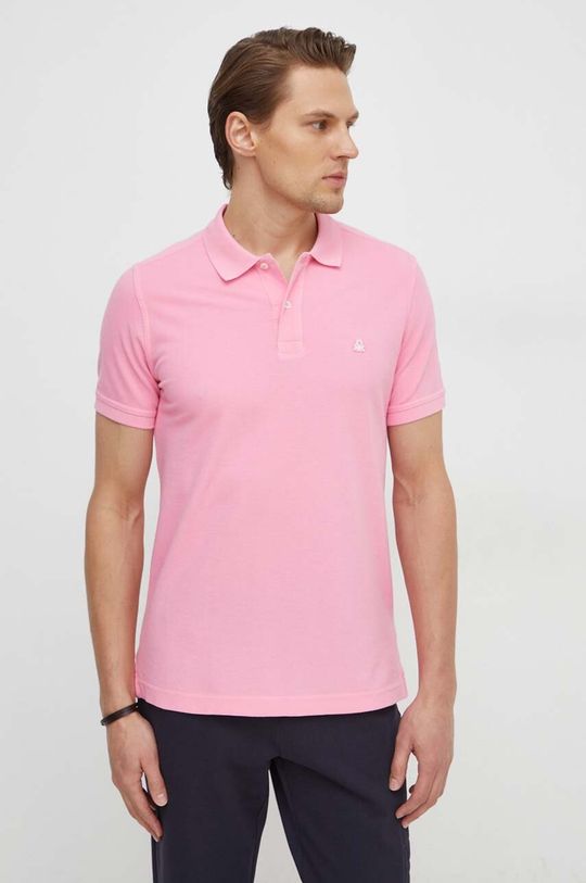 Хлопковая рубашка-поло United Colors of Benetton, розовый