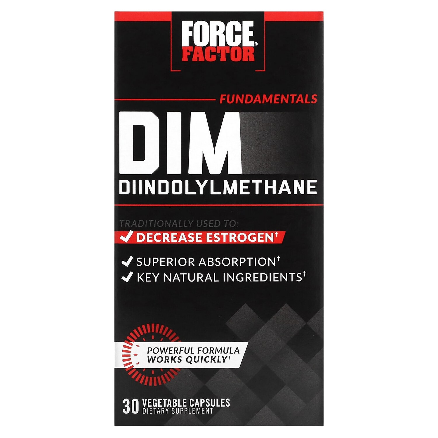 

Fundamentals, DIM, дииндолилметан, 30 вегетарианских капсул, Force Factor