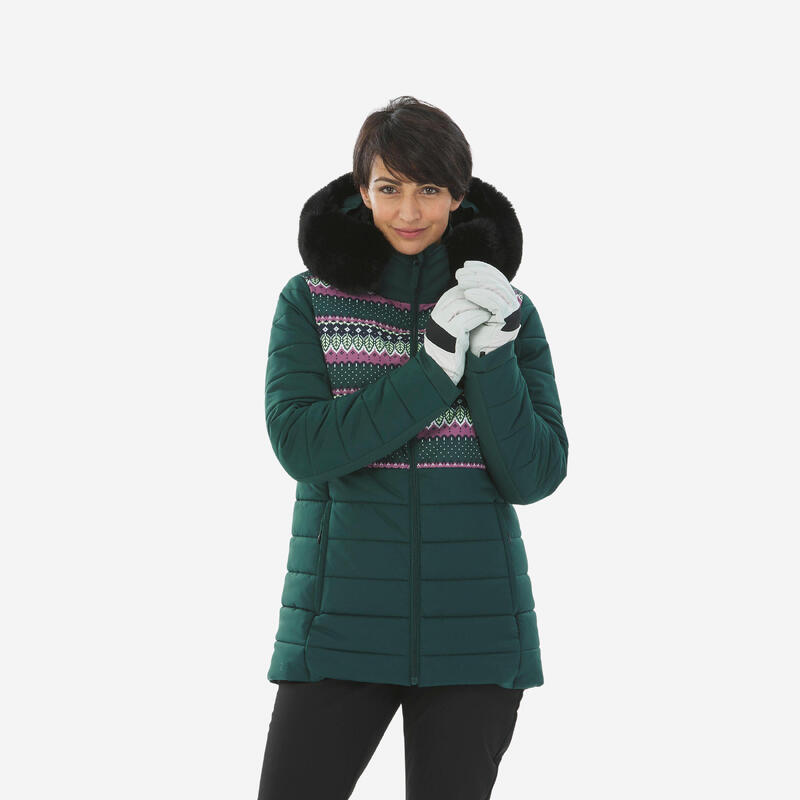 Женская теплая лыжная куртка средней длины - мотив 100 WEDZE, цвет gruen