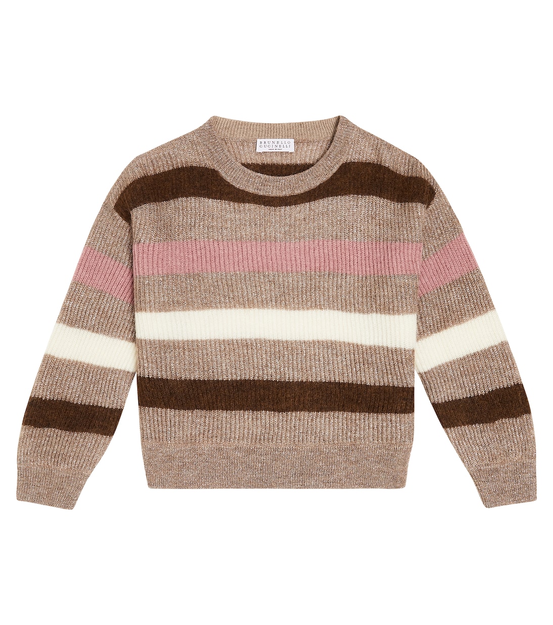 Полосатый свитер из мохера Brunello Cucinelli Kids, мультиколор полупрозрачная блузка brunello cucinelli