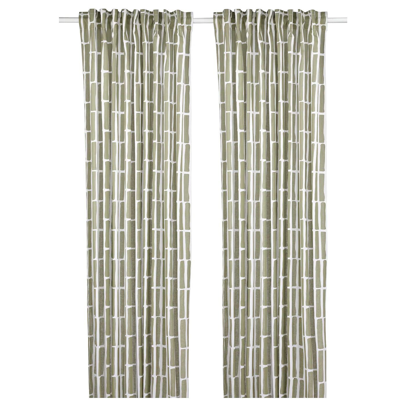 

2 шторные панели, серо-зеленый/белый, 145х300 см, SKOGSSTJÄRNA IKEA