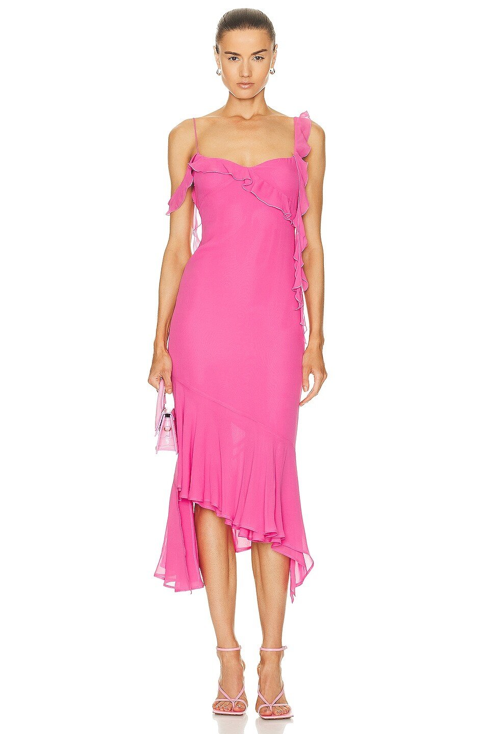 

Платье миди The Andamane Miranda Midi Ruffle Dress, цвет Flamingo Pink