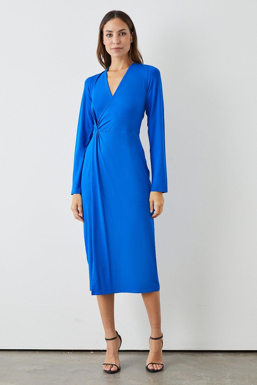 Платье миди из джерси с боковым отворотом Debenhams, синий платье из джерси с поясом debenhams темно синий