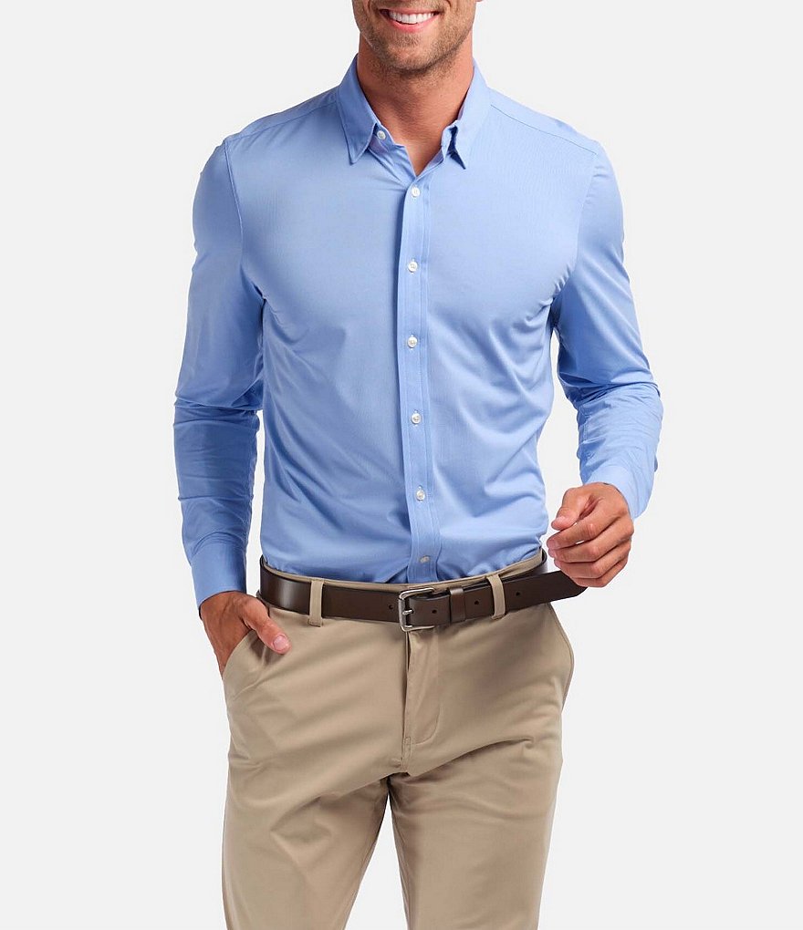Рубашка Rhone Commuter в мини-клетку Performance из эластичной ткани с длинными рукавами, синий