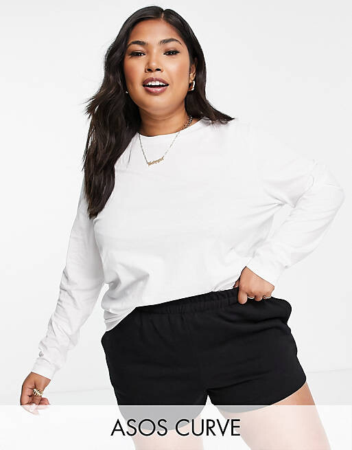 

Футболка с длинными рукавами из смесового хлопка ASOS DESIGN Curve Ultimate белого цвета - БЕЛАЯ, Белый