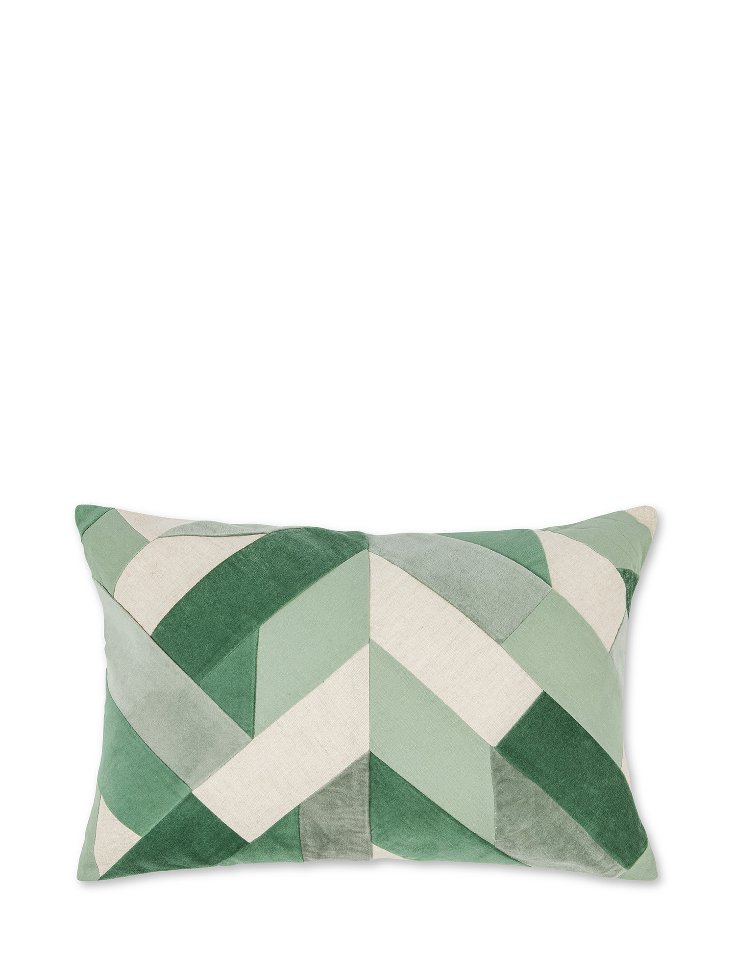 Подушка в стиле пэчворк из микса холста и бархата с геометрическим узором 35х50см Coincasa, зеленый