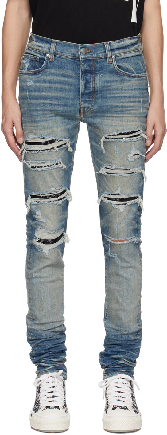 

Синие джинсы Thrasher AMIRI с пайетками