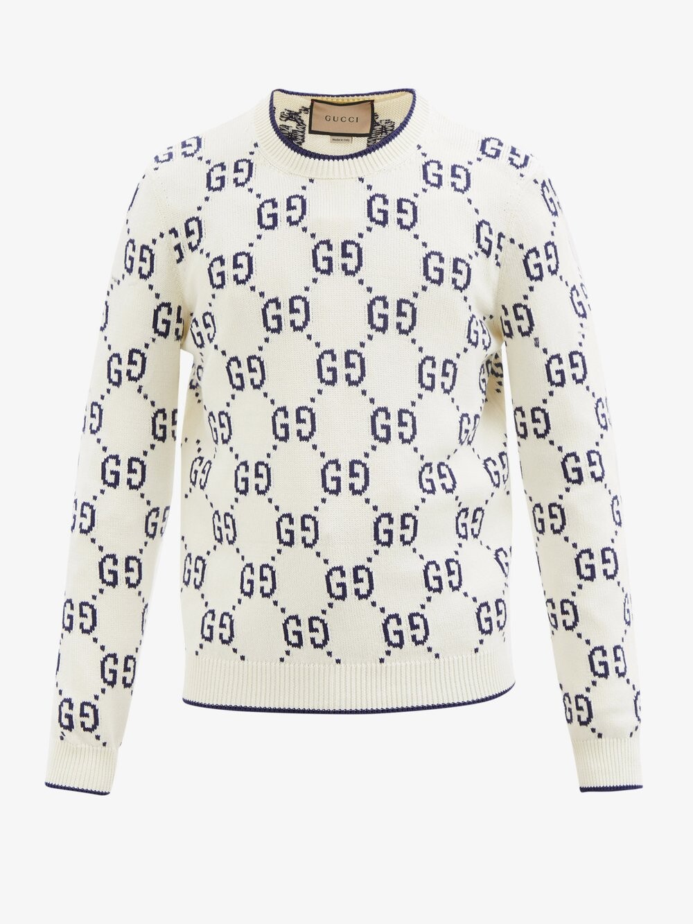 

Хлопковый свитер с узором gg и интарсией Gucci, белый