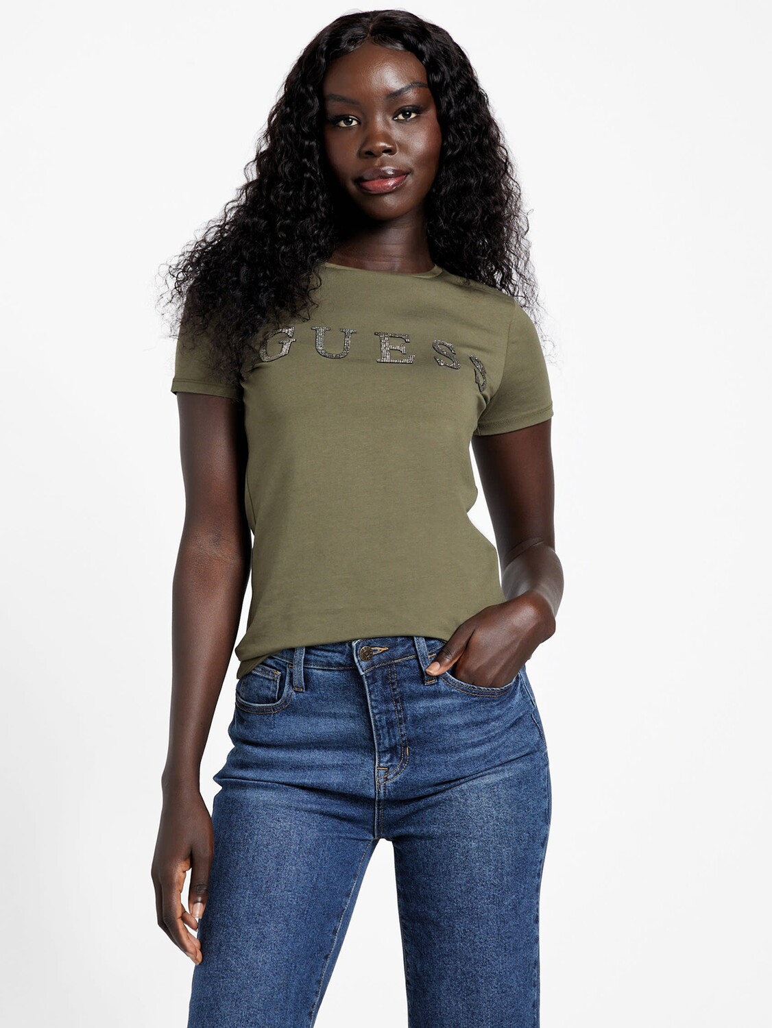 

Футболка с логотипом Pepper Rhinestone Guess Factory, цвет Dusty Sage