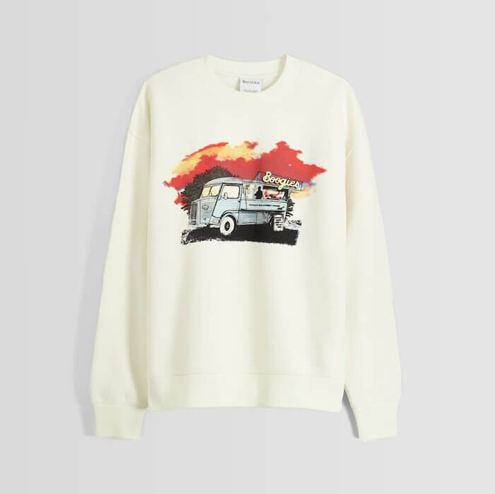 

Свитшот Bershka Round Neck Printed, бежевый
