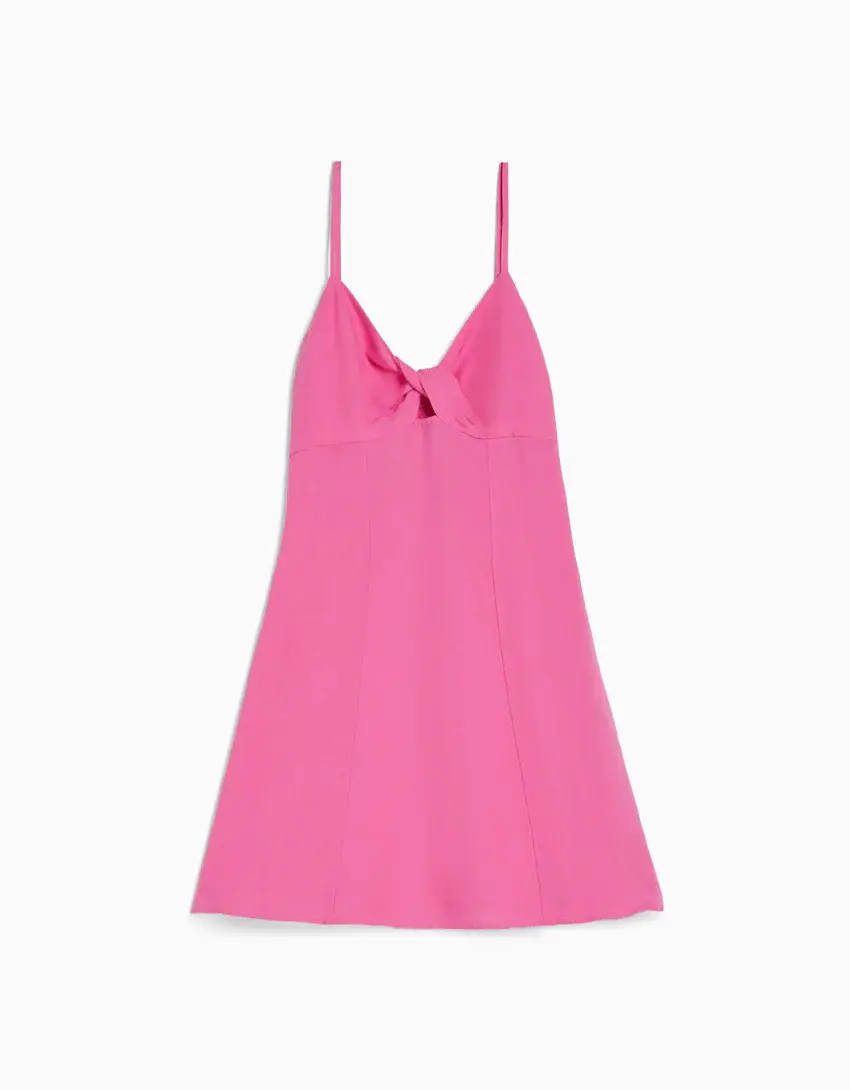 

Платье-мини Bershka Strappy Linen Blend With Knot, фуксия