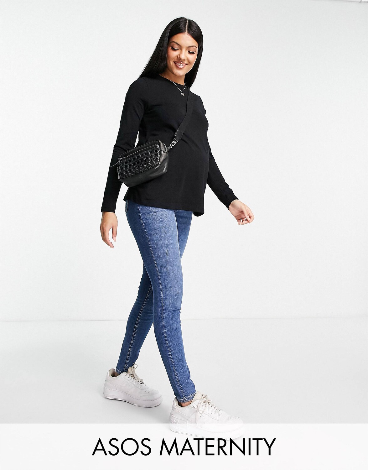 

Черная приталенная футболка с длинными рукавами ASOS DESIGN Maternity из хлопка, Черный