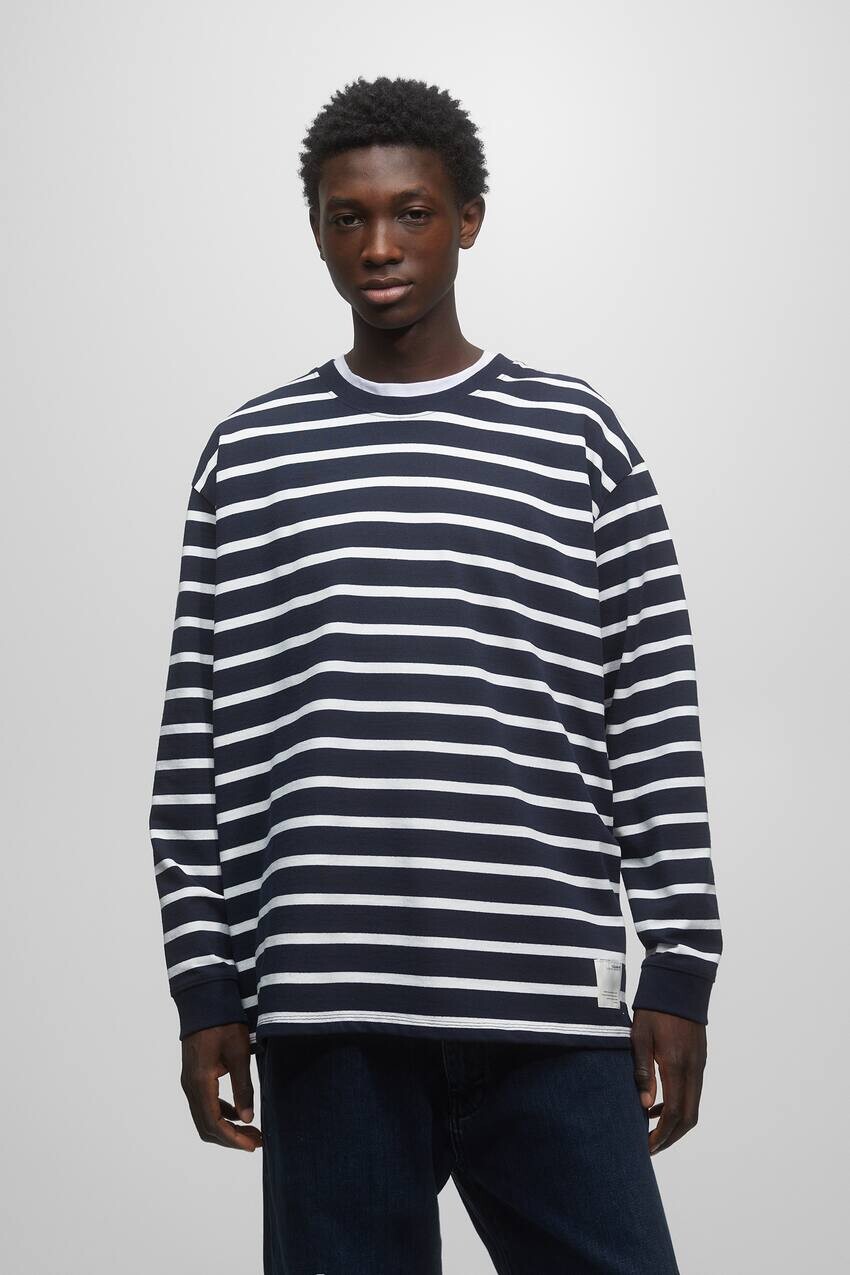 

Полосатая футболка с длинными рукавами Pull&Bear, военно-морской