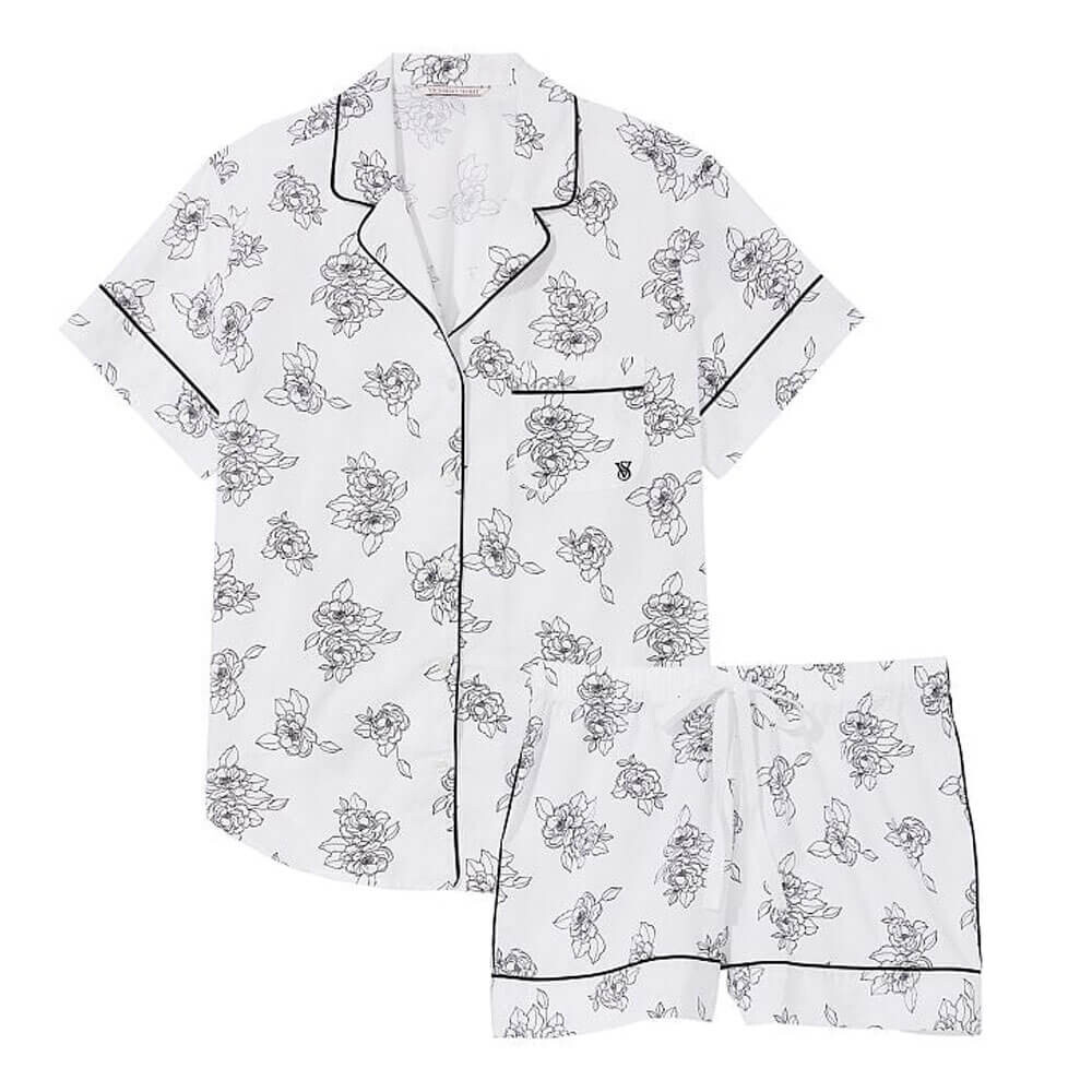 

Короткий пижамный комплект Victoria's Secret Cotton, 2 предмета, белый/черный