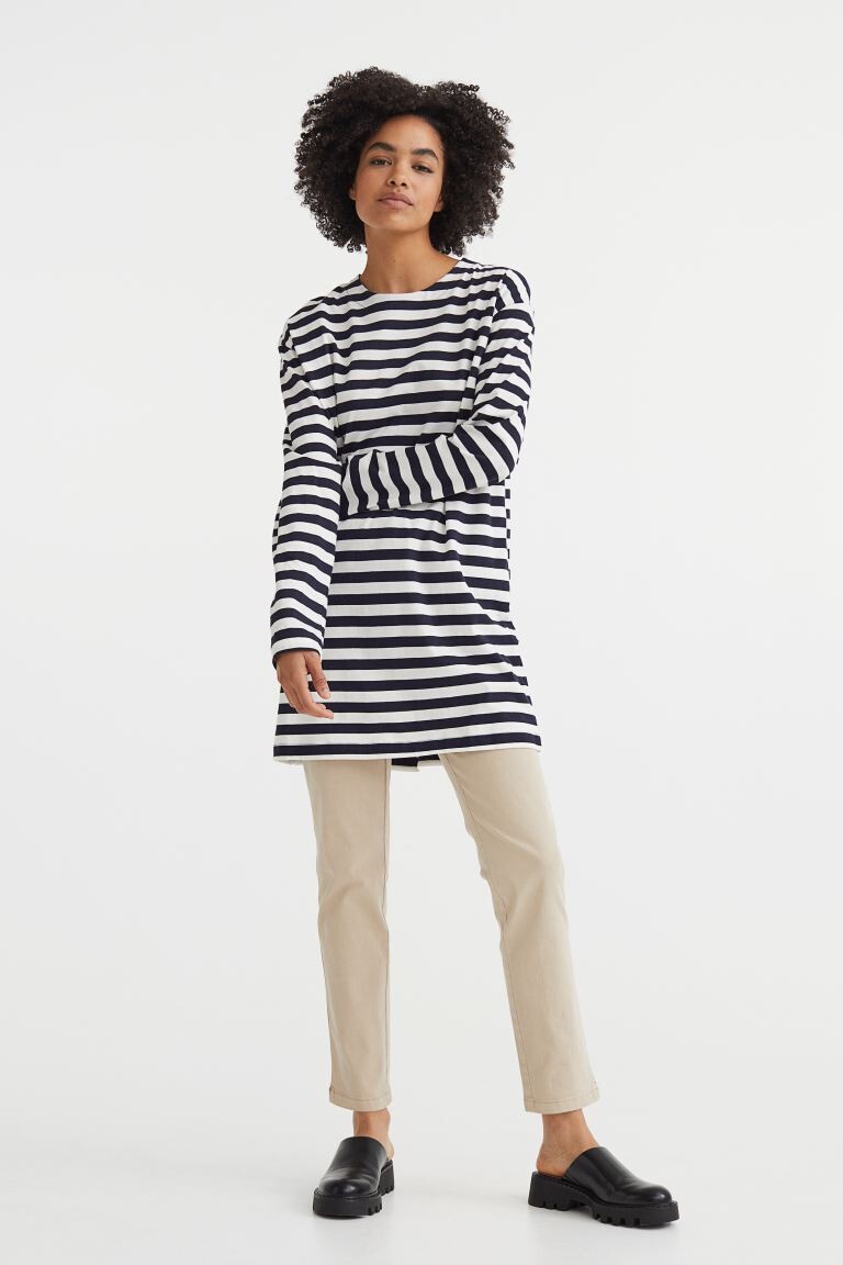 

Хлопковое платье с длинными рукавами H&M, темно-синий/белые полосы