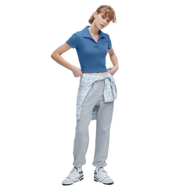 

Футболка-поло Uniqlo Cropped Skipper Collar Short, синий