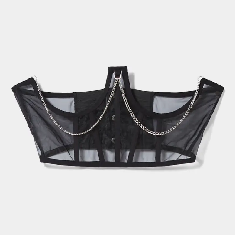 

Корсет Bershka Organza Top With Chain, черный