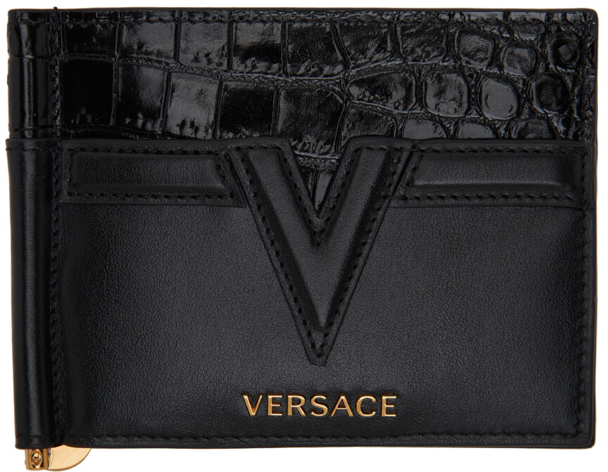 

Черный бумажник с зажимом для денег с V-образным логотипом Versace