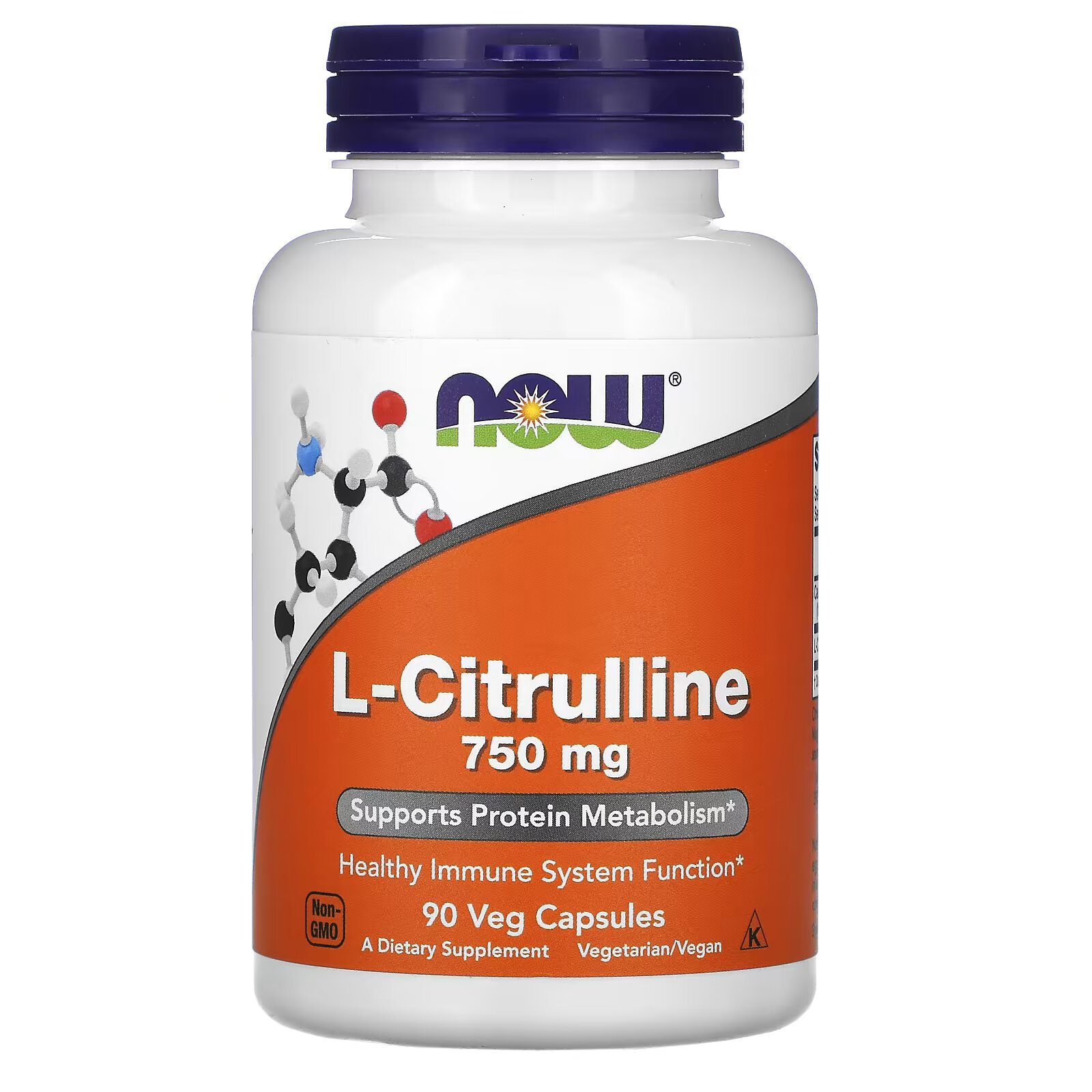 L-цитруллин NOW Foods 750 мг, 90 растительных капсул