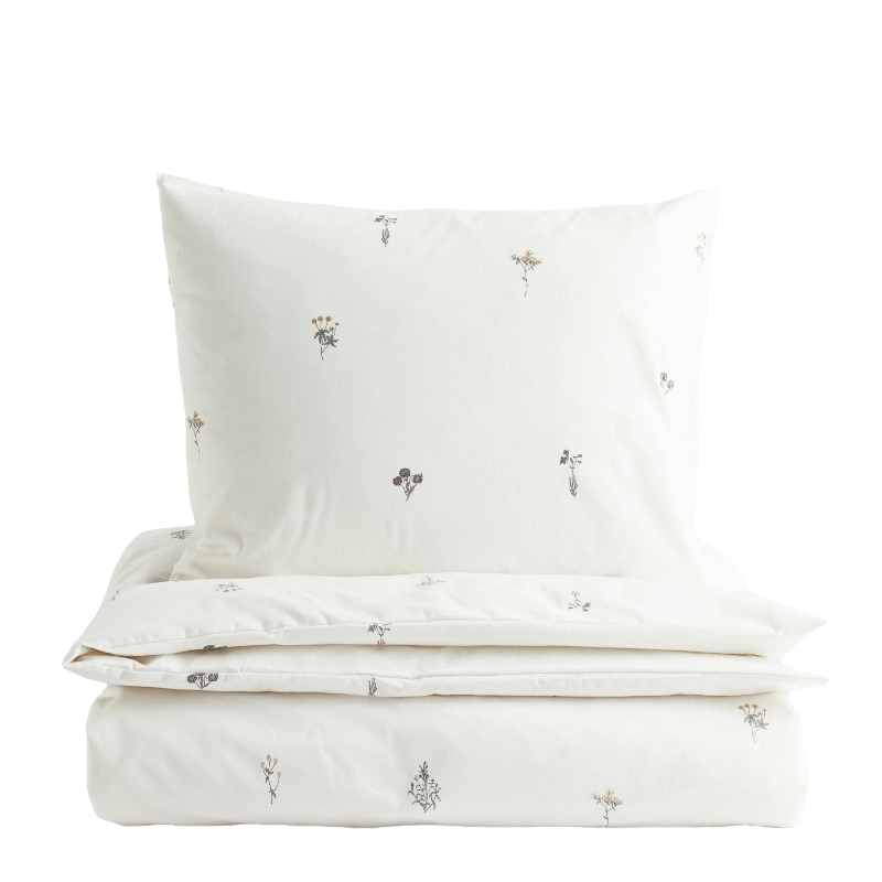Комплект односпального постельного белья H&M Home, белый/цветы