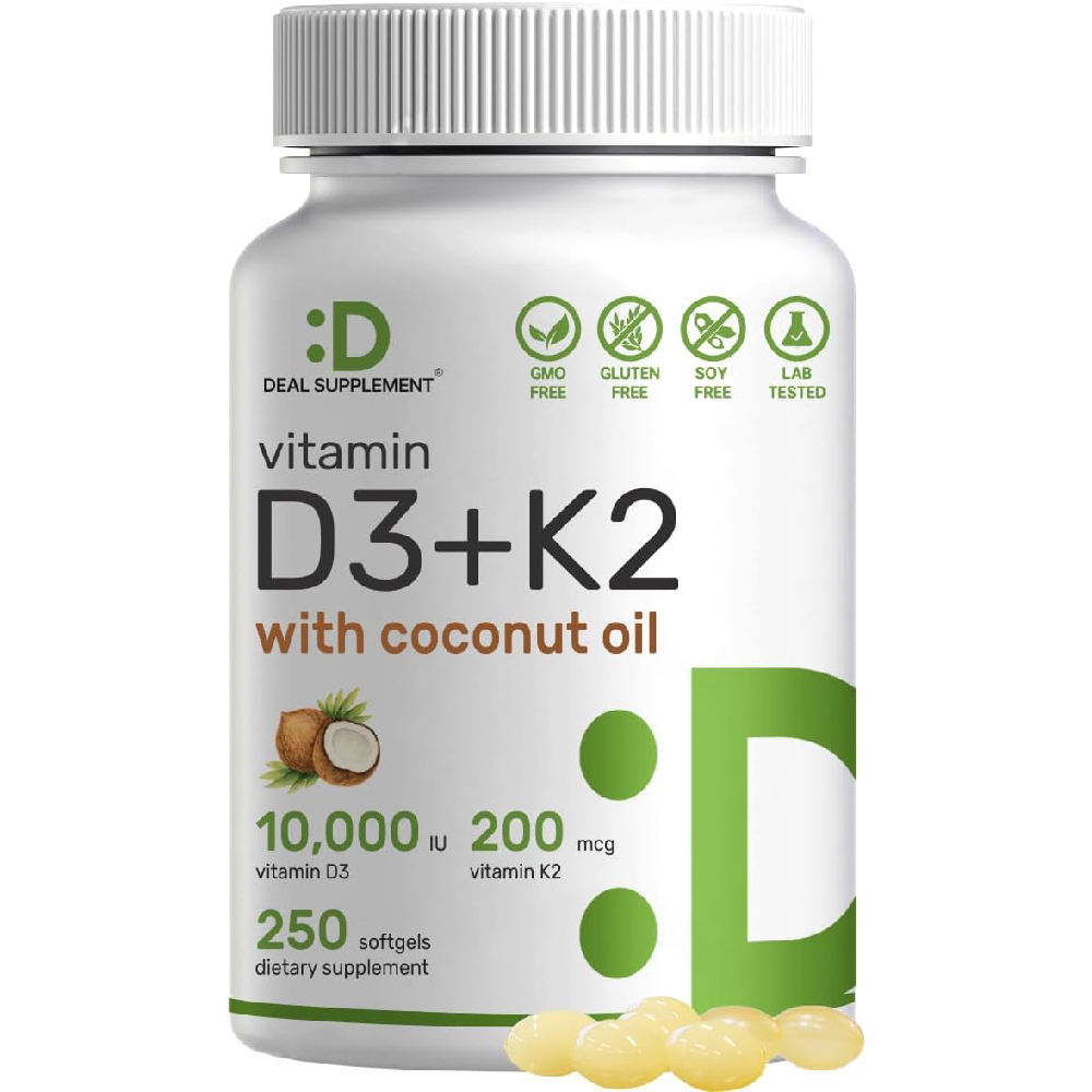 Витамин D3 Deal Supplement 10 000 МЕ + K2 MK7 200 мкг, 250 капсул