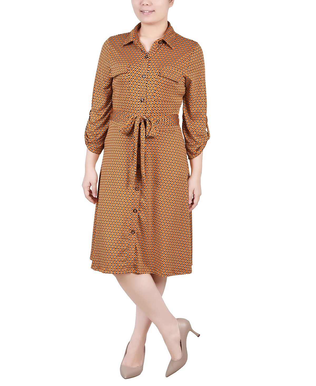Платье-рубашка petite с отворотами на рукавах 3/4 NY Collection, мульти юбка tj collection базовая 40 42 размер