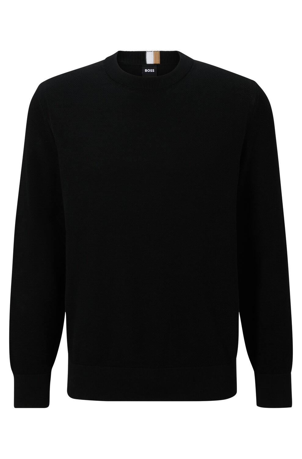 

Джемпер Hugo Boss Crew-neck In Structured Cotton With Stripe Details, черный