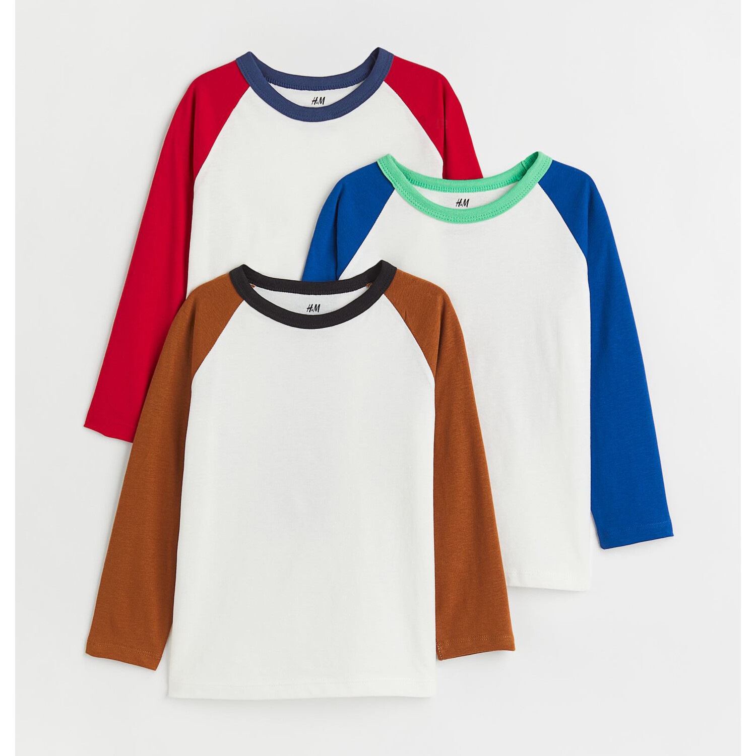 

Комплект из 3 рубашек из хлопкового джерси H&M Basics Color-block, кобальтовый синий