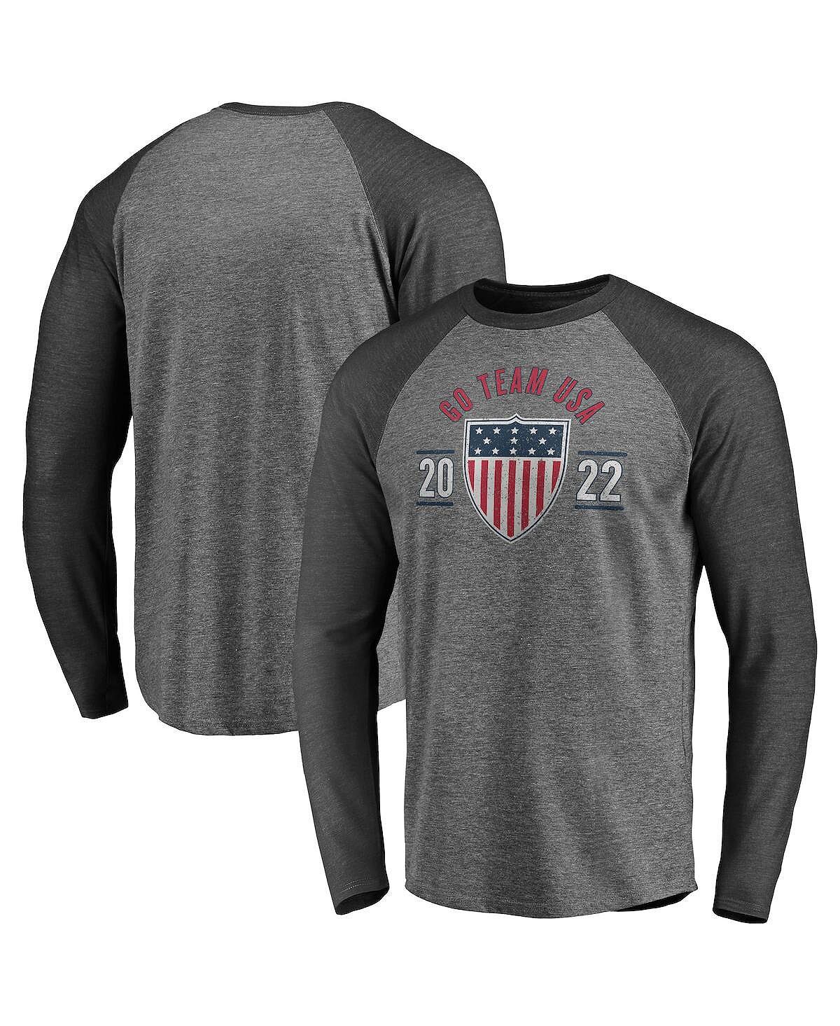 

Мужская футболка heather grey, heather charcoal team usa 2022 winter olympics old school raglan с длинным рукавом Fanatics, мульти