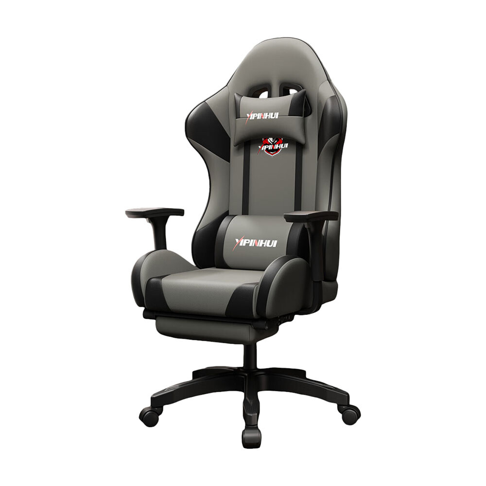 

Игровое кресло Yipinhui DJ-05 Aluminum, PU, подставка для ног, черный/серый