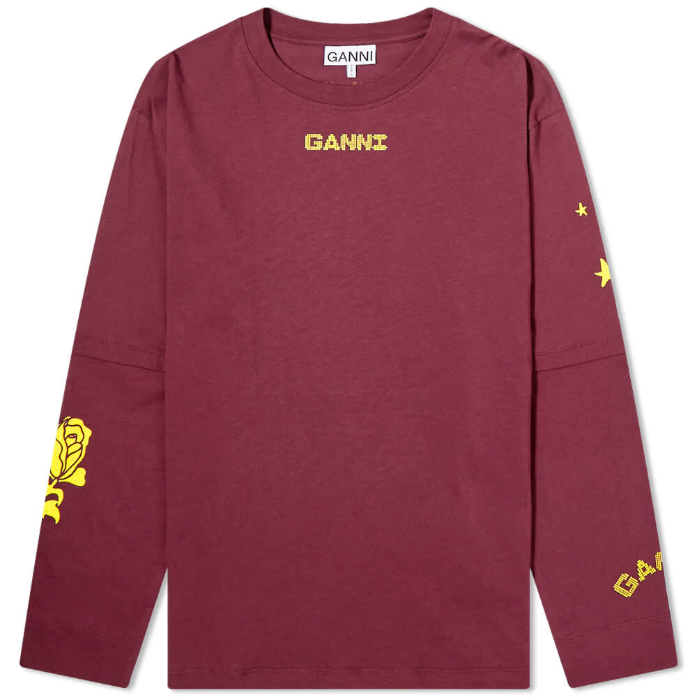 

Футболка GANNI Long Sleeve Logo Rose Arm Tee