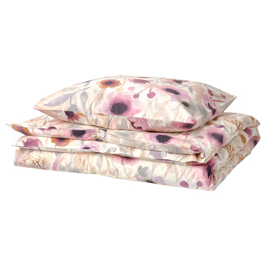 Комплект постельного белья Ikea Lonnhostmal Floral, 2 предмета, 150x200/50x60 см, розовый/мультиколор