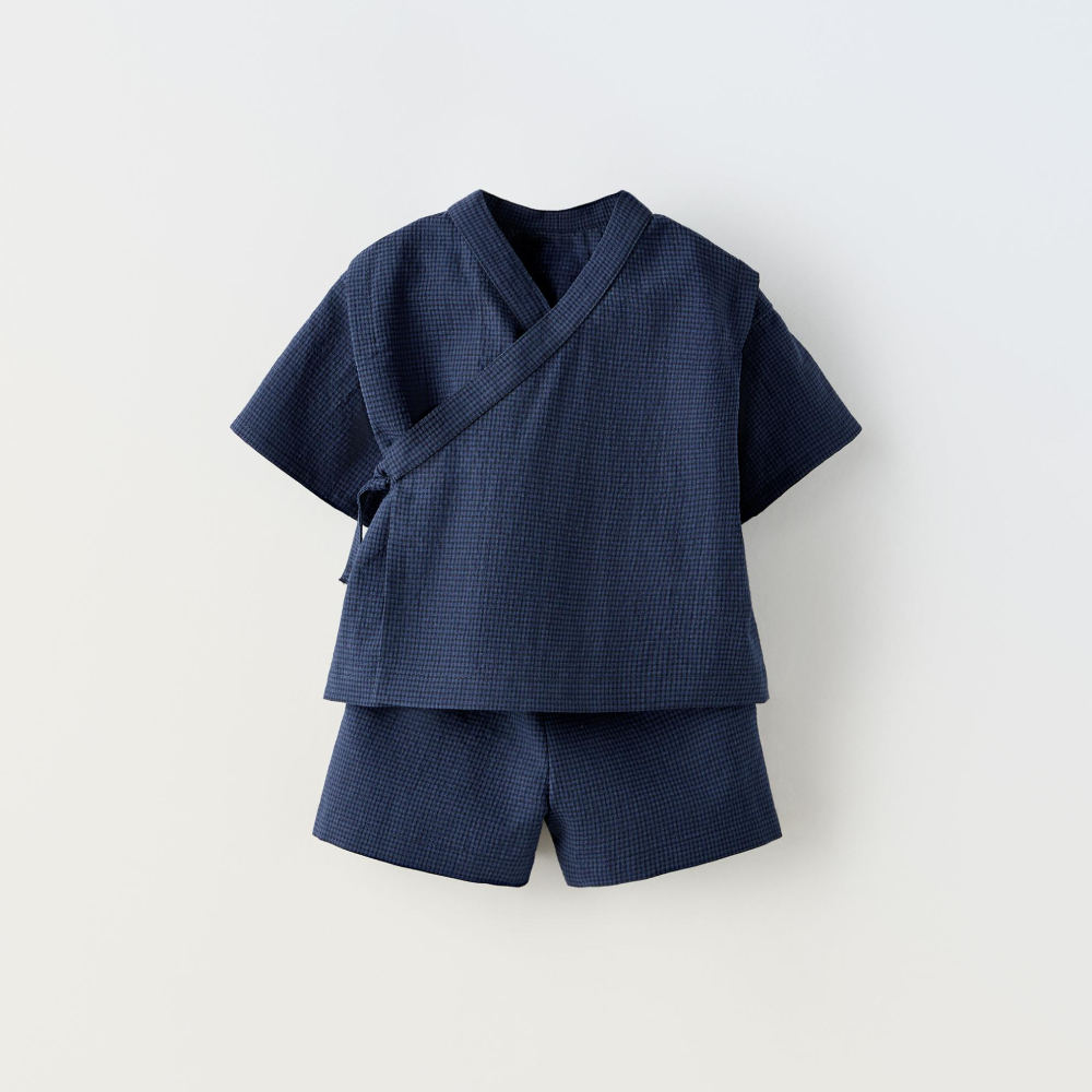 Комплект кимоно + шорты Zara Gingham Jinbei, 2 предмета, синий