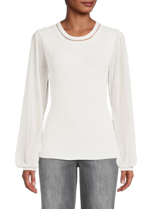 

Топ в Рубчик Elie Tahari с объемными рукавами, sky white