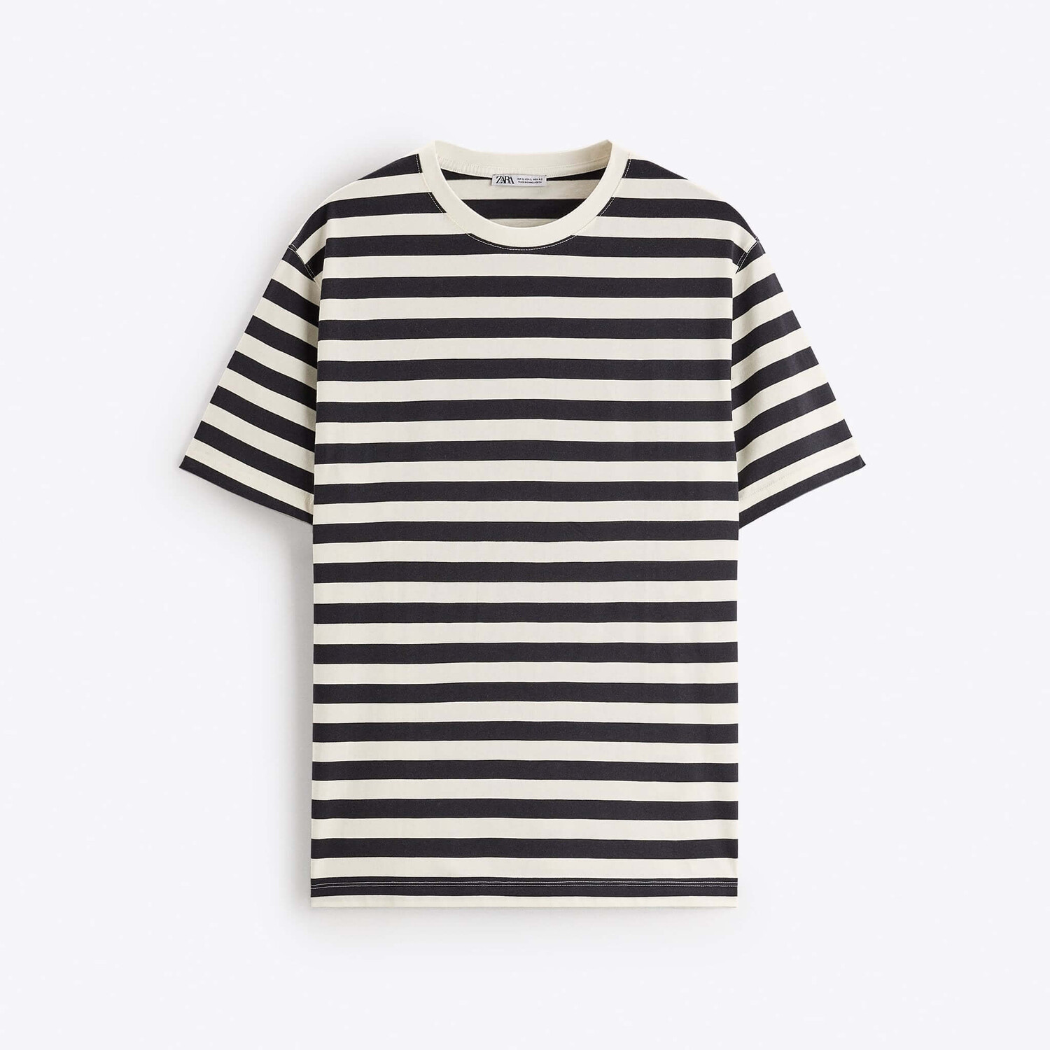 

Футболка Zara Basic Medium Weight, экрю/темно-синий