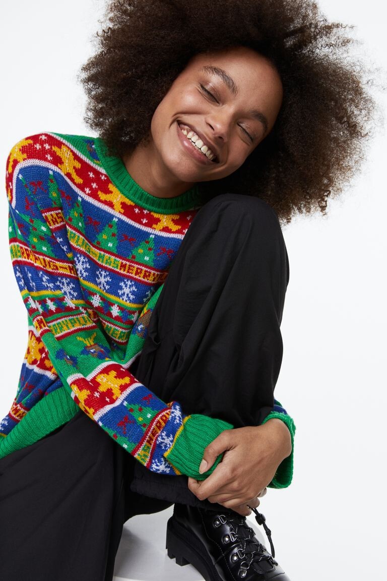 

Жаккардовый свитер H&M, зеленый/узор