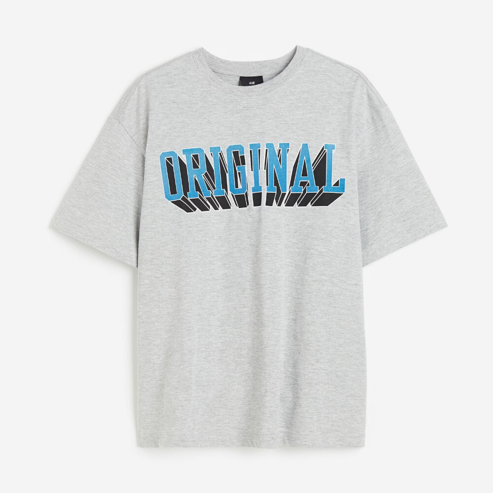 

Футболка H&M Loose Fit Printed Original, светло-серый