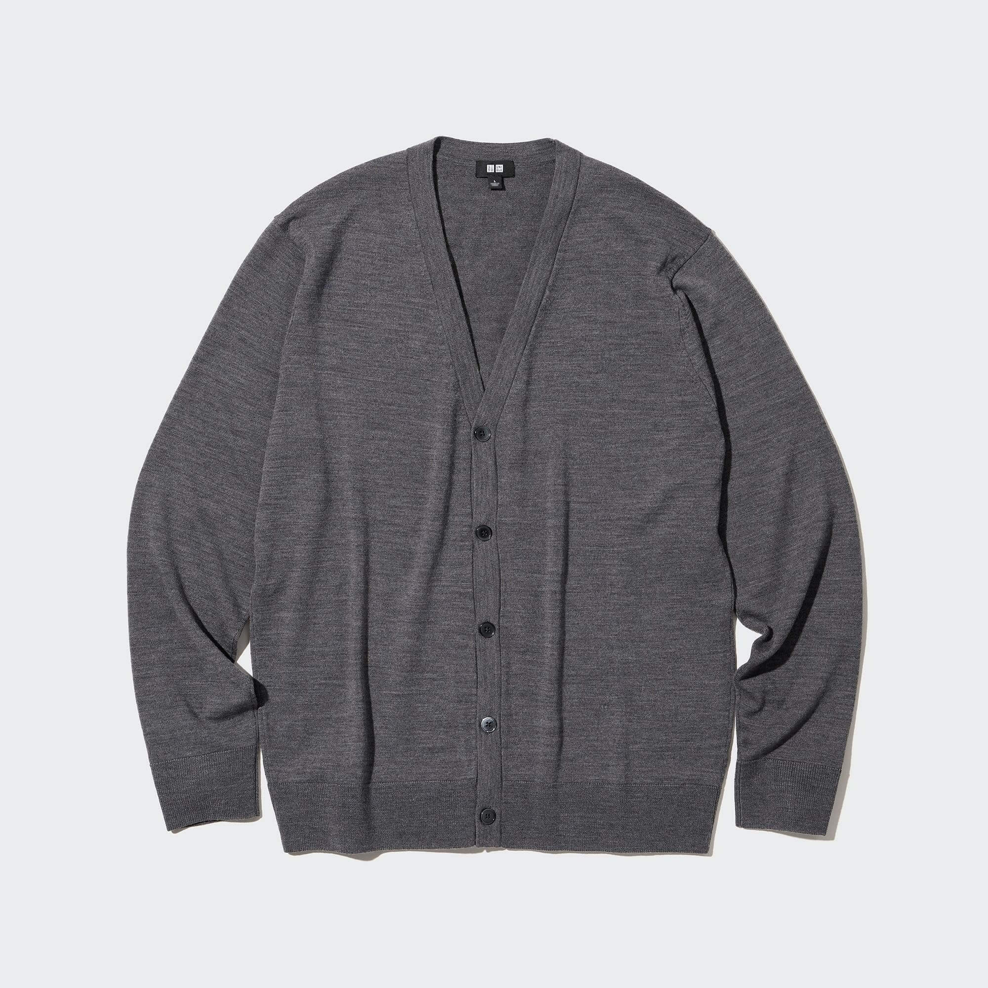 Кардиган Uniqlo Extra Fine Merino, серый рубашка поло uniqlo 100% extra fine merino knit long sleeved серый