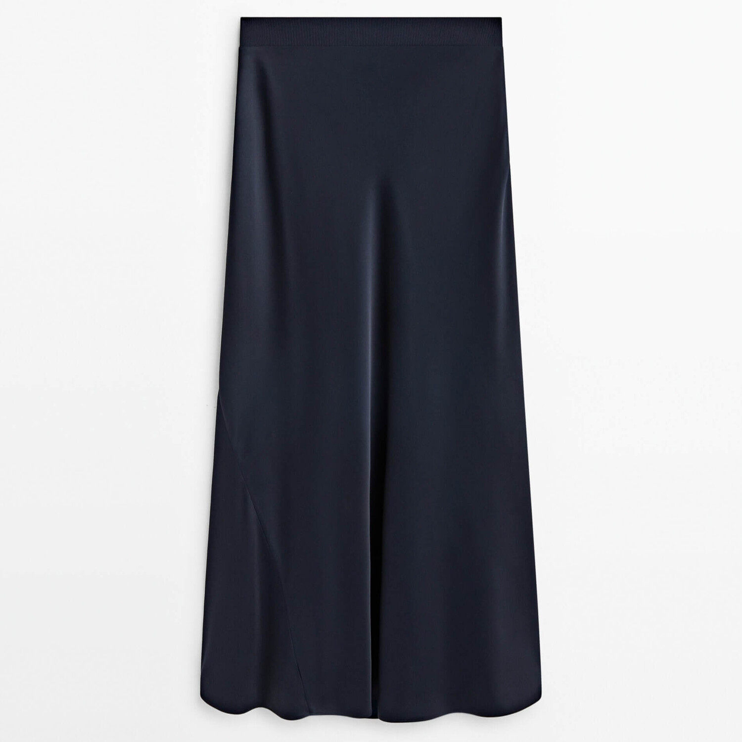 

Юбка Massimo Dutti Satin Lace-Trimmed Midi, темно-синий