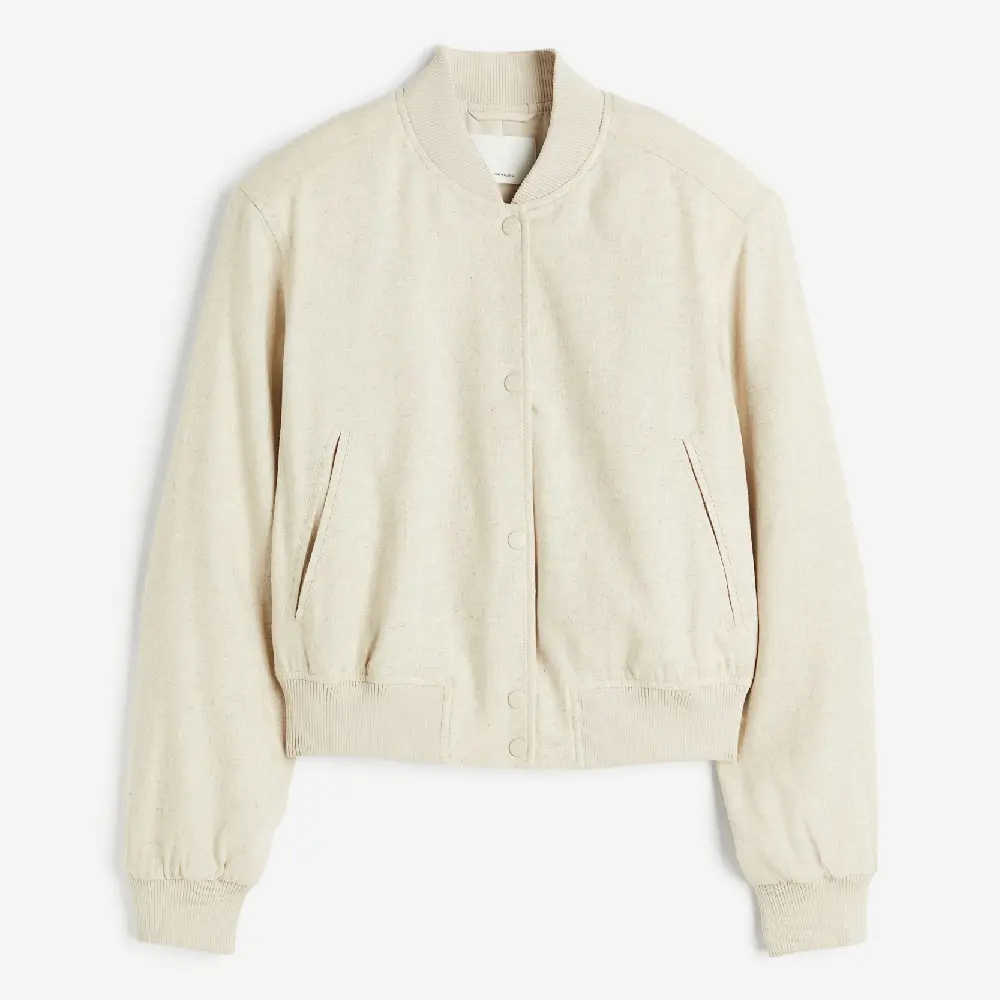 

Куртка H&M Linen-blend Bomber, светло-бежевый