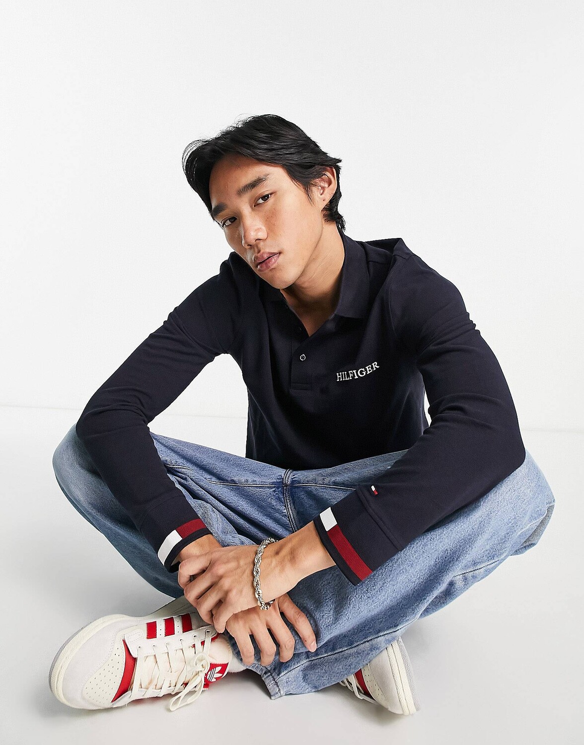 

Черная футболка-поло с длинными рукавами и флажками Tommy Hilfiger, Черный