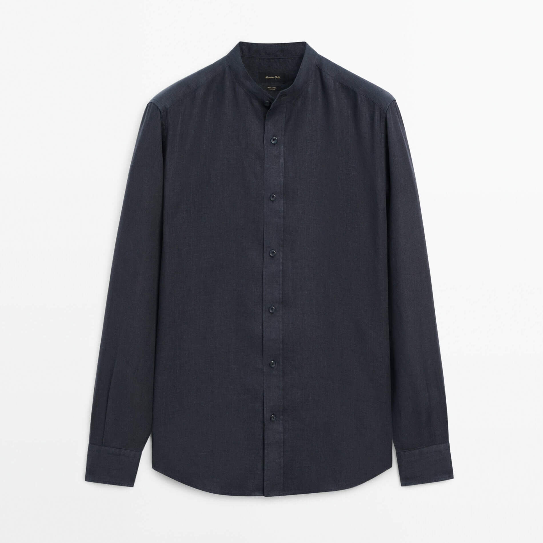 Рубашка Massimo Dutti Regular-Fit Linen With A Stand Collar, темно-синий