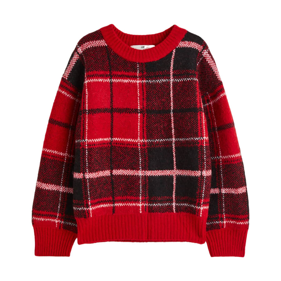 Джемпер H&M Checked Jacquard-knit, красный/черный джемпер oysho christmas jacquard knit красный