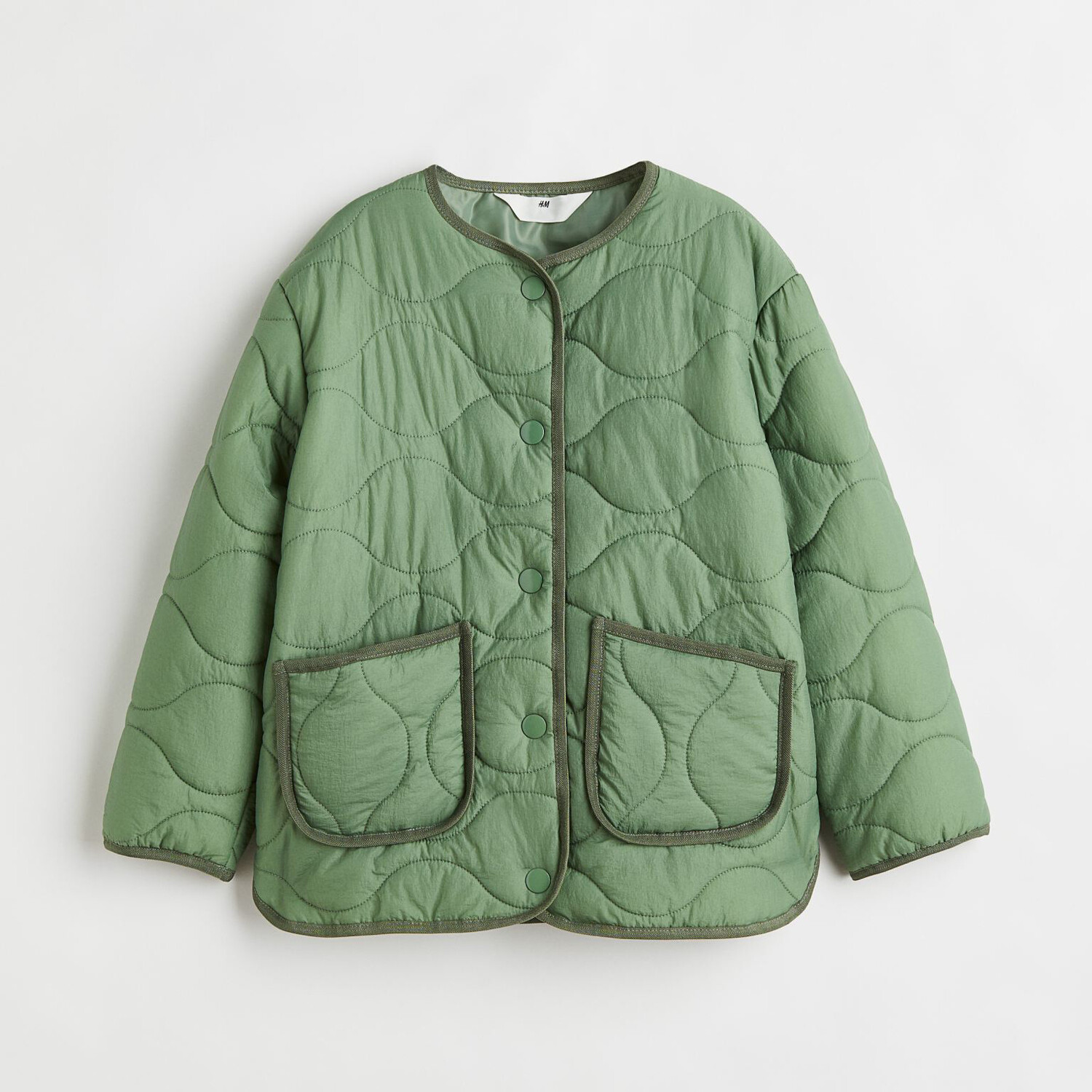

Стеганая куртка H&M Solid-color, зеленый